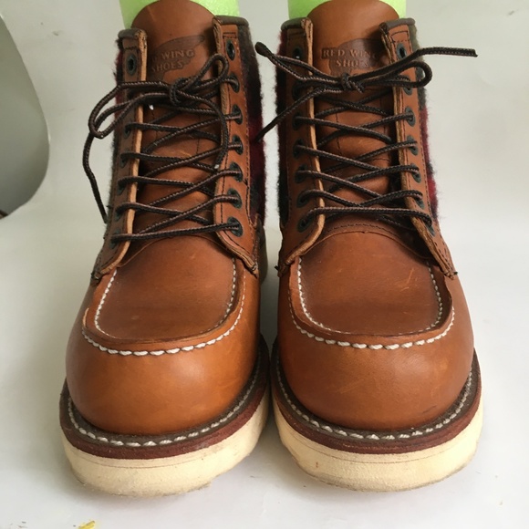 Red Wing x Woolrich Boots Collaboration Brown Classic Work Boot Plaid - Picture 8 of 14